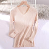 v-neck solid autumn winter Sweater - Beige / One Size