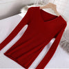 v-neck solid autumn winter Sweater - Burgundy / One Size