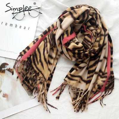 Tassel leopard print women scarf