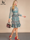 Elegant Cascading Ruffle Lace Floral Print Vintage Party Dress