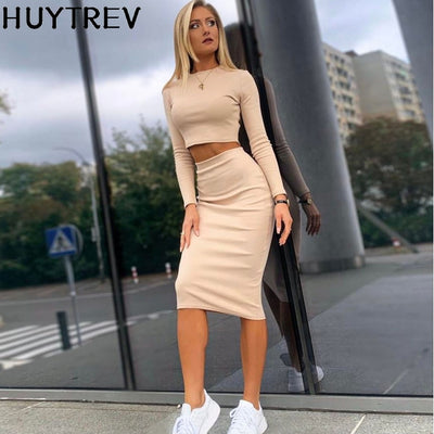 Sexy Navel short top + pencil skirt two-piece suit fashion party nightclub bodycon Sets autumn winter office Ladies Outfit
