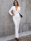 2 Two Pieces Sets Sexy Long Sleeve Coat & Full Pants White Set
