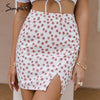 Printed high waist. Chic elegant slit, floral skirt