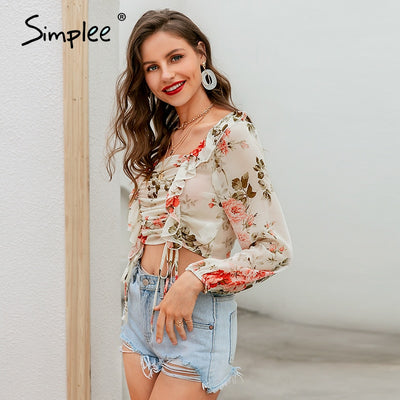 Floral print solid slim blouses