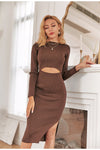 Hollow out o-neck split knitted dress
