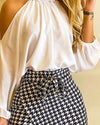 Autumn Women 2 Pieces Cold Shoulder Blouse &amp; Houndstooth print  Skort Set  Office Lady Ootd  Tied Outfits Clothing Traf