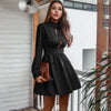 Hollow Out Vintage Dress For Women Sexy Party Club Clothing Stand Collar Long Sleeve Slim A-line Mini Dresses Female Autumn