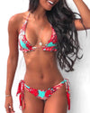 Tropical Print Tied Strap Halter Hot Bikini Set Women V-Neck Low Waist 2 Pieces Swimsuit Sexy Beach Bathing Suit Swimwear