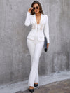 2 Two Pieces Sets Sexy Long Sleeve Coat & Full Pants White Set