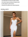 New Summer White Spaghetti Strap Bandage Dress For Women Sexy V Neck Diamonds Midi Club Celebrity Runway Party Dress
