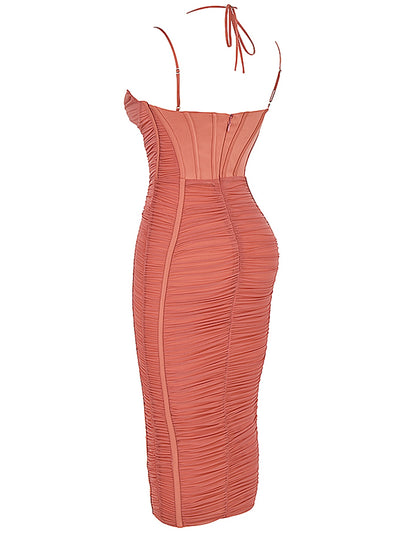 Spaghetti Strap Sleeveless Mesh Celebrity Party Outfits Dress