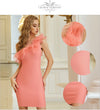 New Summer Pink One Shoulder Bandage Dress Women Sexy Ruffles Sleeveless Mesh Vestidos Club Celebrity Evening Party Dress