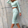 Sexy Navel short top + pencil skirt two-piece suit fashion party nightclub bodycon Sets autumn winter office Ladies Outfit