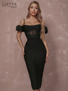 Black Lace Elegant Bodycon Evening Club Celebrity Party Midi Lady Dress