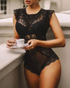 Spring Fall Sexy Women Crochet Lace Hollow Out Teddy Bodysuit O-Neck Casual Hot Top Jumpsuit Femme Pajamas Ladies Cloth 2021 New