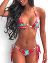 Tropical Print Tied Strap Halter Hot Bikini Set Women V-Neck Low Waist 2 Pieces Swimsuit Sexy Beach Bathing Suit Swimwear