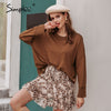 Knitted buttons long sleeve brown casual elastic sweater