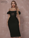 Black Lace Elegant Bodycon Evening Club Celebrity Party Midi Lady Dress