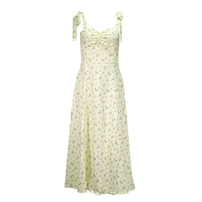Floral Print  Sleeveless Strap Backless Elegant Split Dress