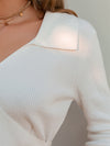 White lapel v-neck soft autumn sweater  lace-up wrap pullover sweater