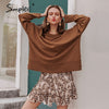 Knitted buttons long sleeve brown casual elastic sweater