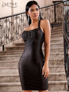 Black Halter Lace Backless Bodycon Club Dress Midi Celebrity Party Dress