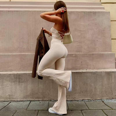 Backless Bodycon Jumpsuits - Casual Jumpsuits Solid Streetwear Pants