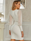 White Bandage 2 Two Piece Sets - Long Sleeve V Neck Short Tops & Skirts Sets
