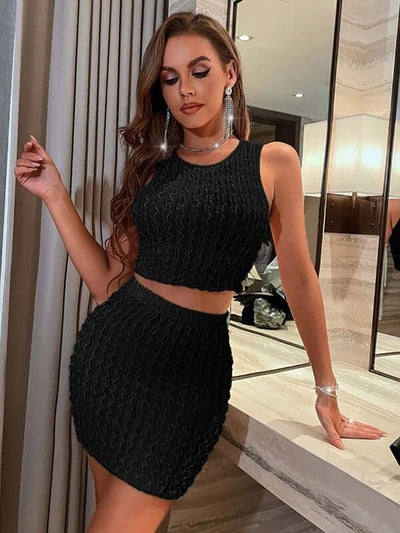 Summer Sexy Bodycon Short Vest Set Women Fashion Party Sleeveless Skinny Hip Wrap Mini Skirt Two-piece Sets For Woman Suit