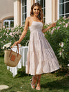 Hollow out strap plaid lace-up summer dress
