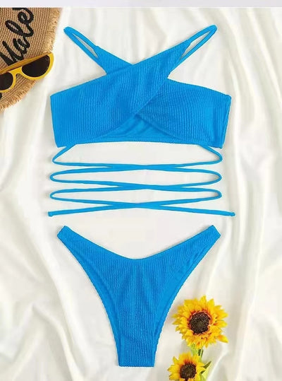 Brazilian Halter Criss Cross Push Up Bikinis Set