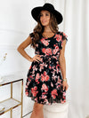 Chiffon Sleeveless Ruffles Floral Print Beach Dress Casual Elegant Black Mini Dresses Robe Femme