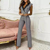 Red Houndstooth Print Wide Leg Jumpsuits