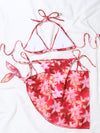 Three Pieces  Lace Up Backless Swimwear Halter Bathing Suit