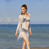 White Crochet Bikini Cover Up with Fringe Trim Hollow Tunic Beach Dress
