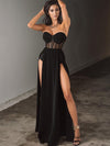 Yitimoky  Summer Sexy Strapless Mesh Patchwork Tunics Party Dress Women Black High Split Long Maxi Formal Evening Dresses