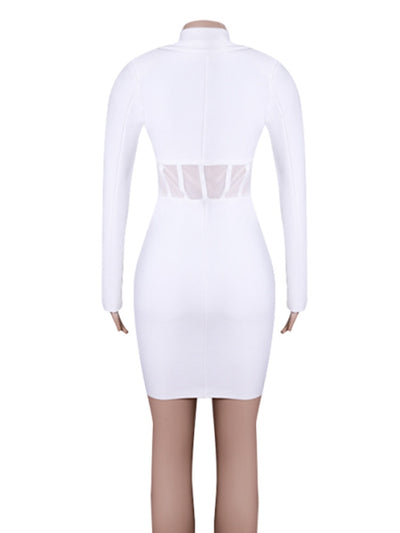 Long Sleeve Lace Mesh White Bandage Dress