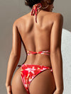 Three Pieces  Lace Up Backless Swimwear Halter Bathing Suit