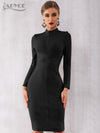 Long Sleeve Midi Club Dress Vestidos Black Celebrity Evening Party Dress