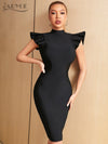 Bodycon Bandage Short Sleeve Ruffles Black Dress Vestidos