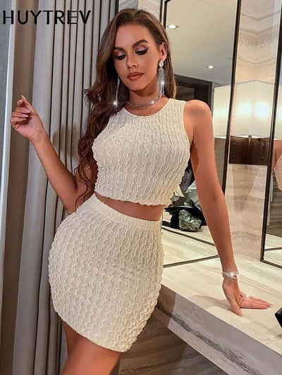 Summer Sexy Bodycon Short Vest Set Women Fashion Party Sleeveless Skinny Hip Wrap Mini Skirt Two-piece Sets For Woman Suit