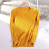 v-neck solid autumn winter Sweater - Orange / One Size