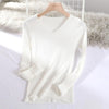 v-neck solid autumn winter Sweater - White / One Size