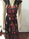 Deep V-Neck Boho Floral Print Dress