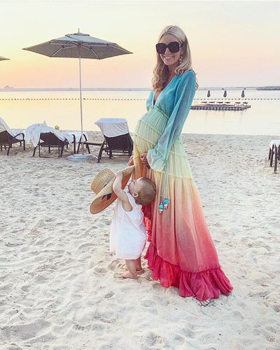 Boho Maxi Rainbow Gradient Color Beach Dress
