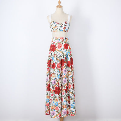 Two Piece Set Summer Dress Vintage Printed Sleeveless Boho Maxi Dress