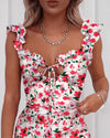 Floral Ruffle Trim Mini Bodycon Dress