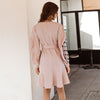 Solid apricot Crew neck long sleeve dress