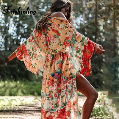 Floral Beach Cover Up Bohemian Long Cardigans