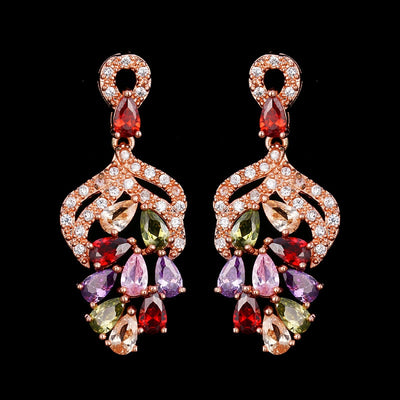 Colorful Zircon Long Exaggerated  Earrings